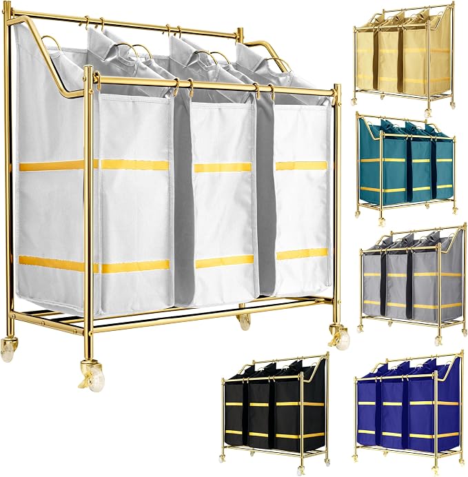 LUXURY STYLE 3- Sections Laundry Sorter, Roling Laundry Cart, Modern Golden by Unknown