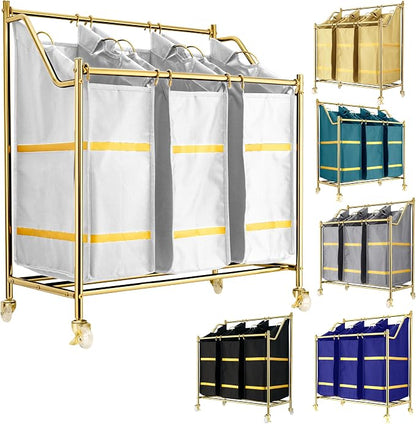 LUXURY STYLE 3- Sections Laundry Sorter, Roling Laundry Cart, Modern Golden by Unknown
