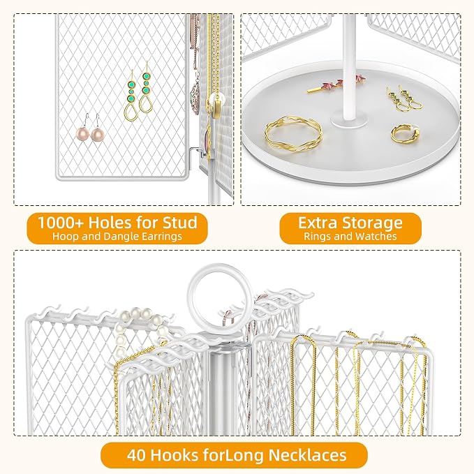 Rotating Necklace Holder Organizer, Necklace Storage Jewelry Stand, Metal - Image 5