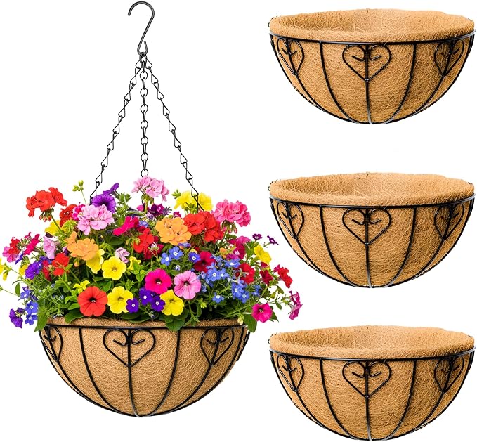 4 Pack Hanging Planters 14 Inch Metal Hanging Planter Basket Flower Pots by SMYAXUNW