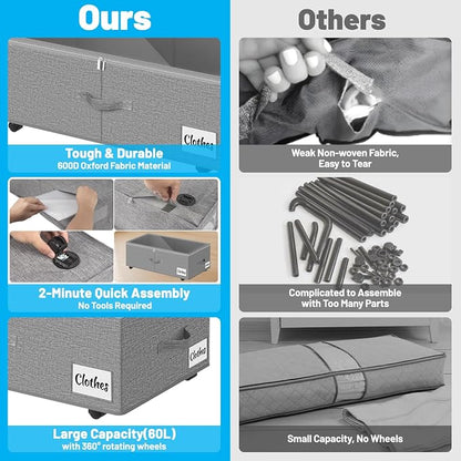 Under Bed Storage with Wheels, Quick Assembly Underbed Shoe Storage Containers - Image 5