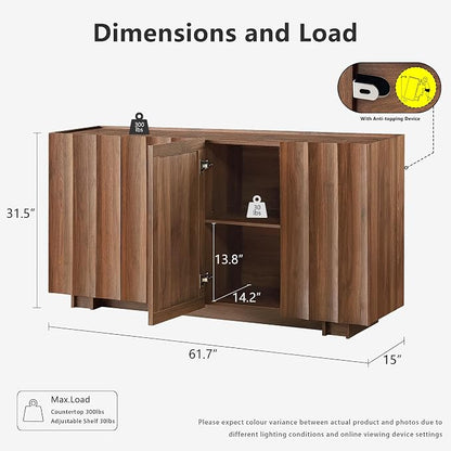win2win 61.7" Fluted Sideboard Buffet Cabinet - Image 2