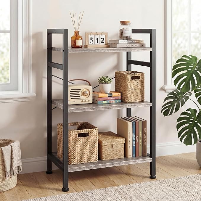 DUMOS 3 Tier Bookshelf, Home Office Bookcase Shelf Storage Organizer | Free - Image 2