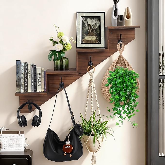 Coat Rack Wall Mount with Shelf, Wall Mounted Rise Wooden shelves - Image 3