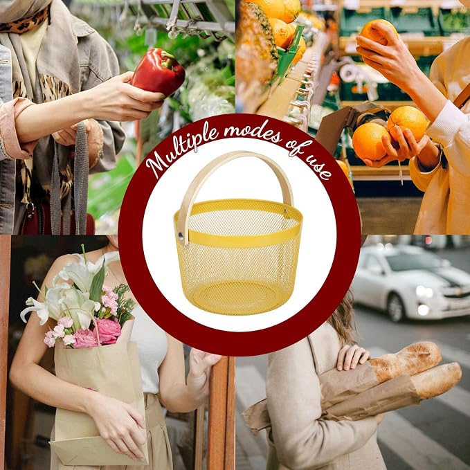 IBWell Bucket-Shape Metal Wire Woven Fruit Storage Bowl Basket - Image 7