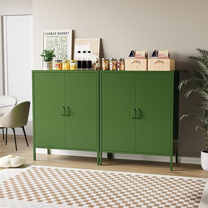 COFaR Forest Green Metal Cabinet, 40” Kitchen Pantry & Coffee Bar Cabinet - Image 3