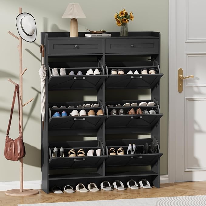 Thacuok Shoe Cabinet with 6 Flip Drawers & 2 Storage Drawers, Rustic Farmhouse by Thacuok
