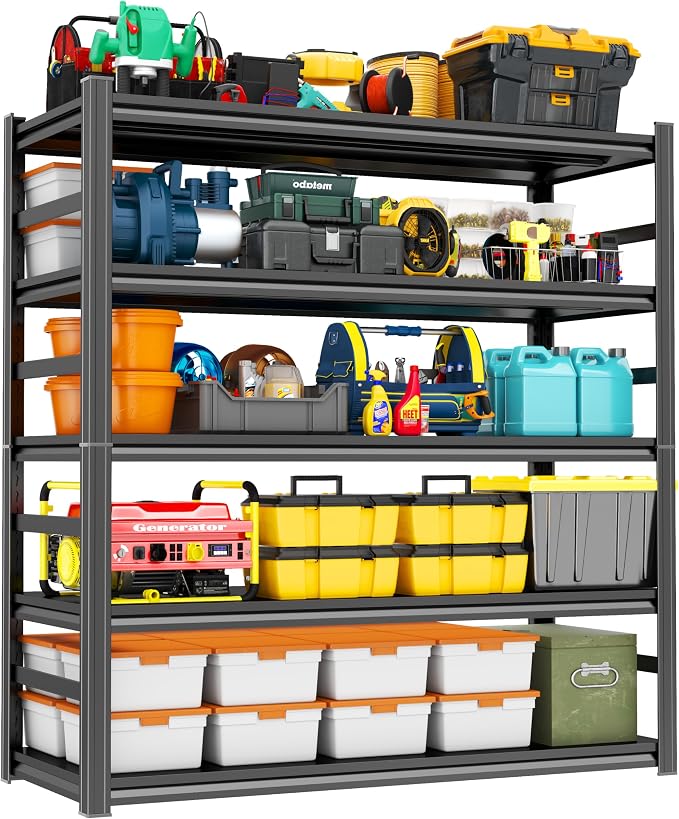 78'' Garage Storage Shelves, Metal 5Tier Shelving Unit, Adjustable, by Beaunatixx