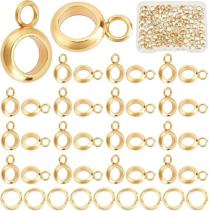 CREATCABIN 100Pcs 18K Gold Plated Column Bail Beads Stainless Steel Hanger by CREATCABIN