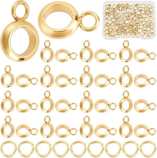CREATCABIN 100Pcs 18K Gold Plated Column Bail Beads Stainless Steel Hanger by CREATCABIN