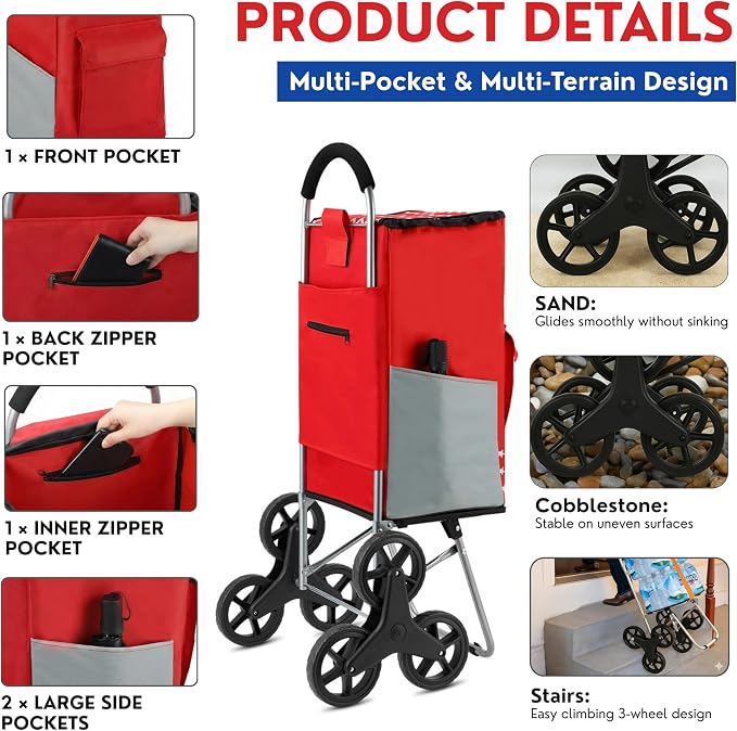 Shopping Cart, Super Loading Stair Climber 220 lbs Capacity Grocery Foldable - Image 7