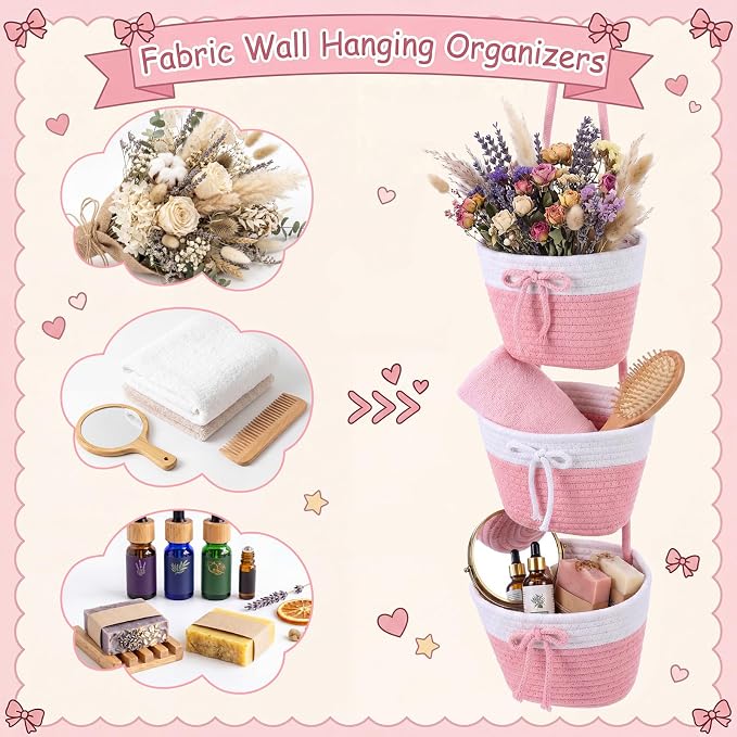 3-Tier Hanging Wall Basket Wall Mounted Woven Basket - Image 3