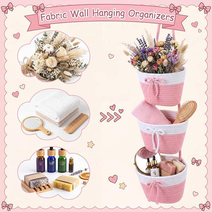 3-Tier Hanging Wall Basket Wall Mounted Woven Basket - Image 3