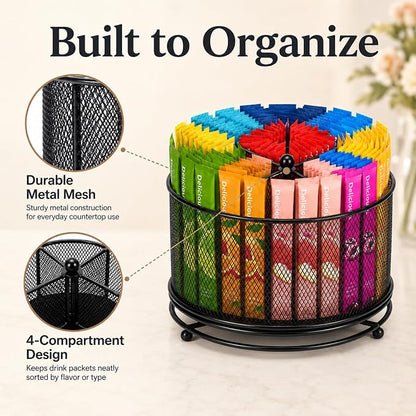 Drink Packet Organizer, Drink Mix Organizer, 4-Compartment Caddy | 360° rotating - Image 4