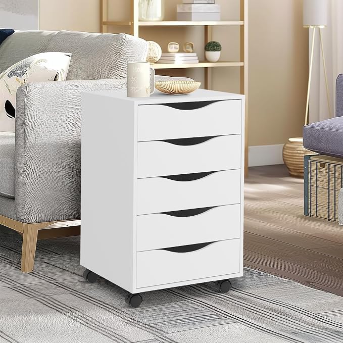 QDSSDECO 5 Drawer Chest Wood File Cabinet Rolling Storage Dresser - Image 6