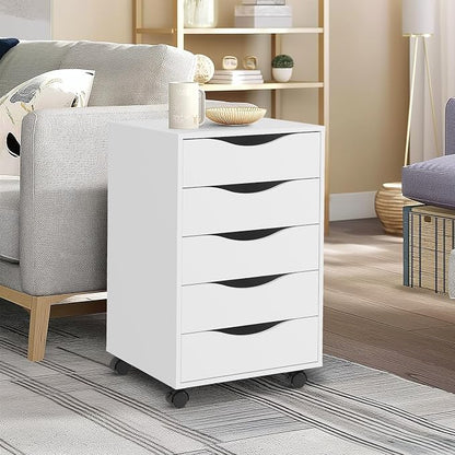 QDSSDECO 5 Drawer Chest Wood File Cabinet Rolling Storage Dresser - Image 6