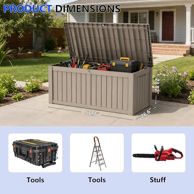 150 Gallon Outdoor Storage Box Resin Deck Box All Weather Waterproof Large - Image 2