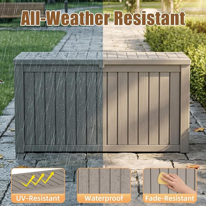 200 Gallon Outdoor Storage Box, Large Resin Deck Box, Waterproof Lockable - Image 2