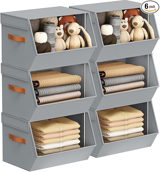 Stackable Closet Organizers and Storage Bins, Open Front Closet Shelf Organizer by DiMJ