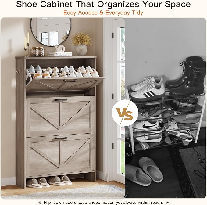 Nicetree Shoe Cabinet for Entryway, 3 Flip Drawers Shoe Storage Cabinet - Image 4