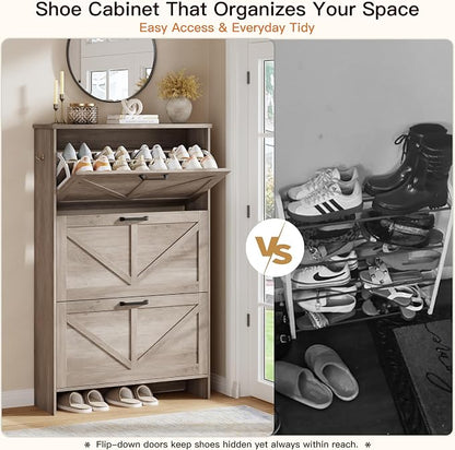 Nicetree Shoe Cabinet for Entryway, 3 Flip Drawers Shoe Storage Cabinet - Image 4