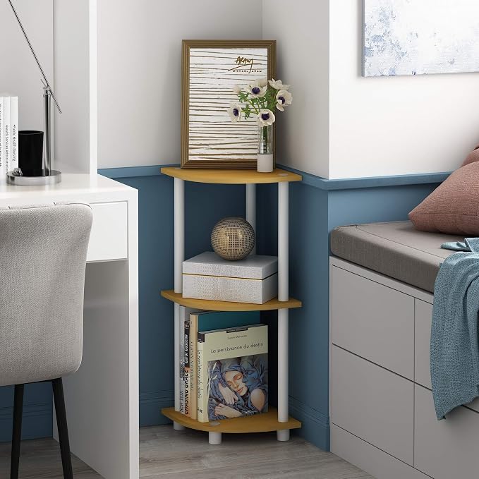 Furinno TURN-N-TUBE Corner Shelf, 3-Tier Corner Bookshelf, Display Storage - Image 2