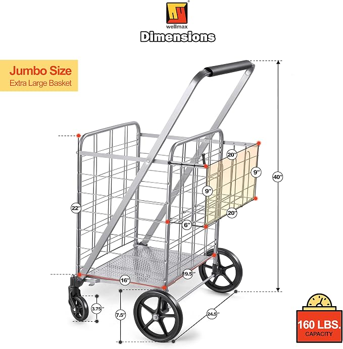 Wellmax Folding Grocery Cart - Image 3