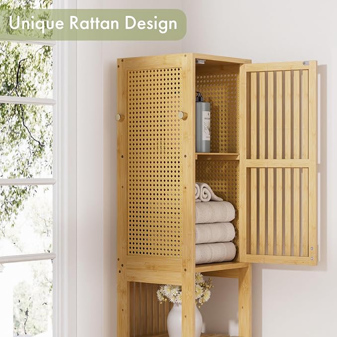 Amazer 70'' Tall Bathroom Storage Cabinet Bamboo, Slim Storage Cabinet - Image 6
