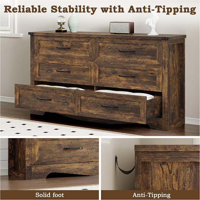6-Drawer Dresser for Bedroom, Modern Wooden Chest of Drawers - Image 6