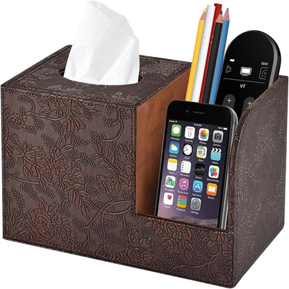 PU Leather Tissue Box Cover Square Tissue Holder Tissues Box Organizer by XNONE
