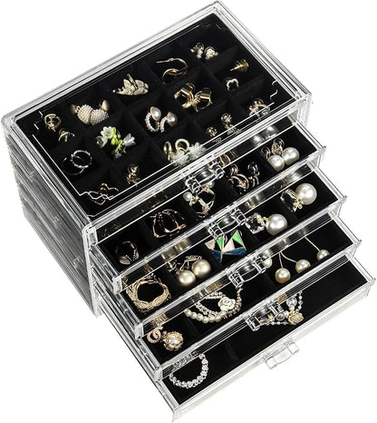 5 Drawers Clear Jewelry Box for Women and Girls, Acrylic Earring Holder by GUOER