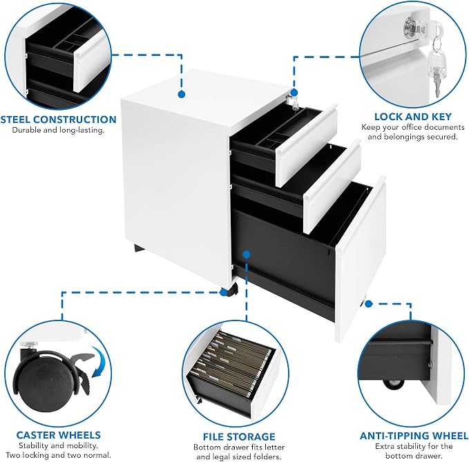 Mount-It! 3 Drawer Cabinet for Under Desk - Image 5
