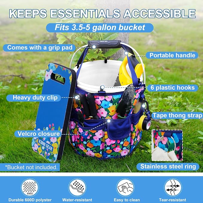 KUNN 5 Gallon Garden Bucket Tool Organizer & Kneeling Pad Set, 18-Pocket Heavy - Image 3