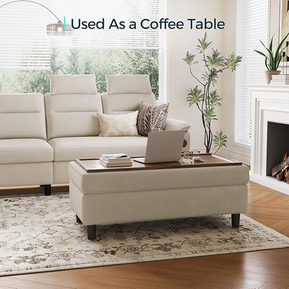 LINSY HOME 46 Inches Wide Storage Ottoman Bench, Linen Coffee Table Folding - Image 4