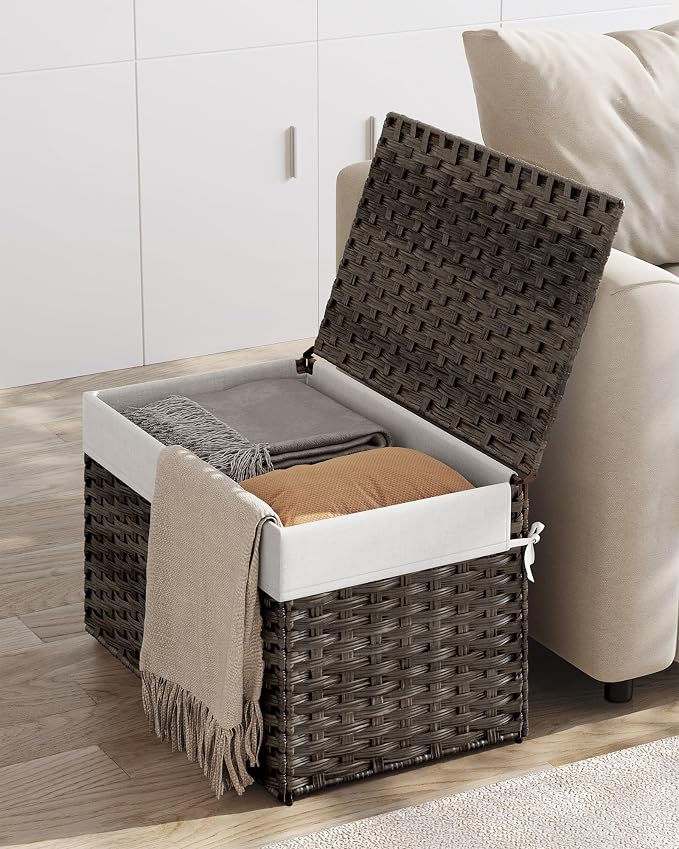 SONGMICS Storage Basket with Lid, Woven Blanket Storage Bin with Handles - Image 4