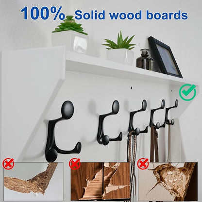 WEBI Wall Shelf with Hooks Underneath, 35” Long Wall Mounted Coat Rack with - Image 5