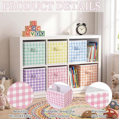 Yalikop 6 Pcs Colorful Gingham Cube Storage Bins, 11 Inch Fabric Checkered - Image 5