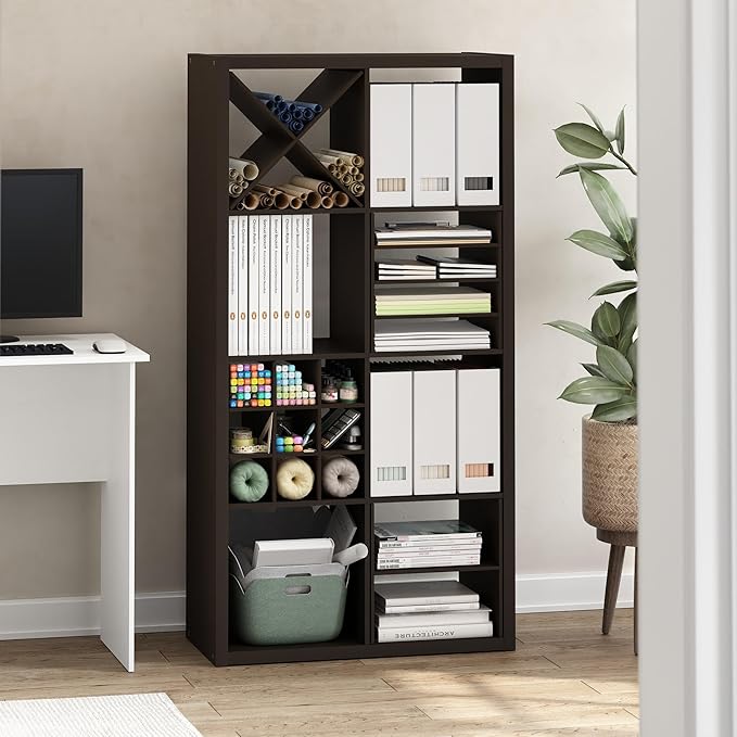 Furinno Cubicle 3-Shelf Cube Insert, Cube Organizer, Dark Oak | 13.3W x 13.4H - Image 2