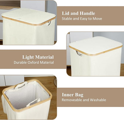 Laundry Basket with Wheels, 110L Beige Clothes Hamper - Image 3