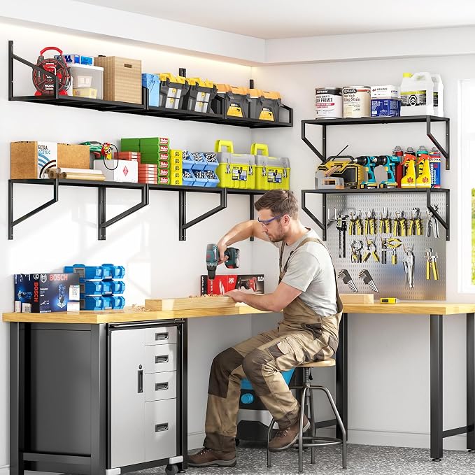 ThreeHio 3 Pack Garage Wall Shelving, Heavy Duty Garage Shelves Wall Mount - Image 2