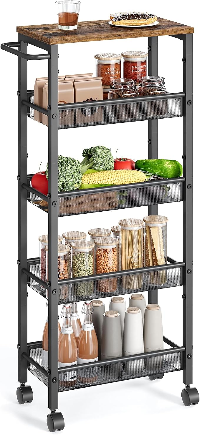 VASAGLE Slim Rolling Cart, 5-Tier Storage Cart, Narrow Cart by VASAGLEbySONGMICSHOME