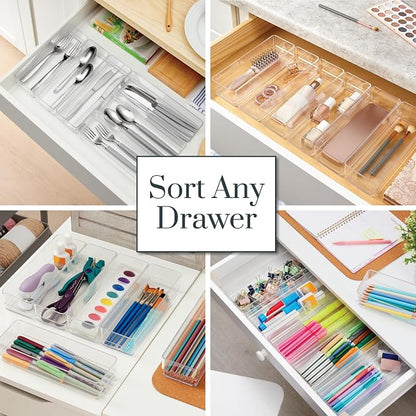 STORi SimpleSort 6-Piece Stackable Clear Drawer Organizer Set | 9" x 3" x 2" - Image 4