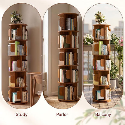 5-Tier 360° Rotating Bookshelf, Round Floor Standing Bookcase - Image 6