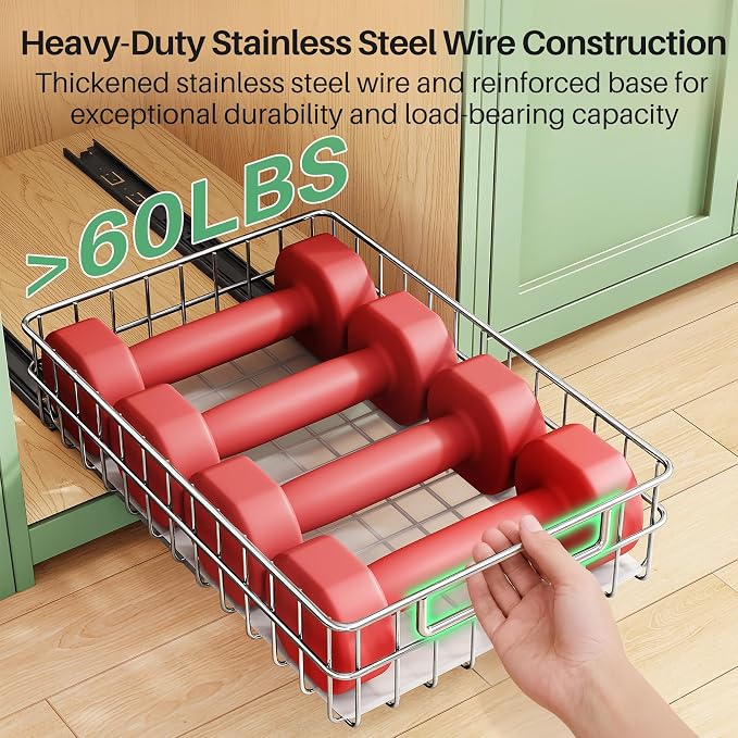 Pull out Cabinet Organizer, Stainless Steel 2-Pack Slide out Drawer - Image 4
