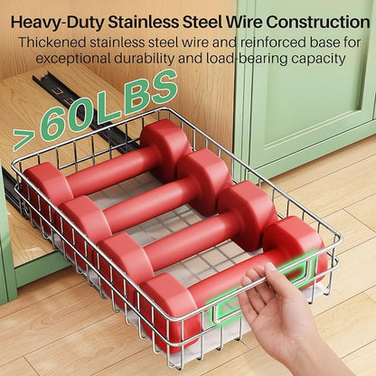Pull out Cabinet Organizer, Stainless Steel 2-Pack Slide out Drawer - Image 4