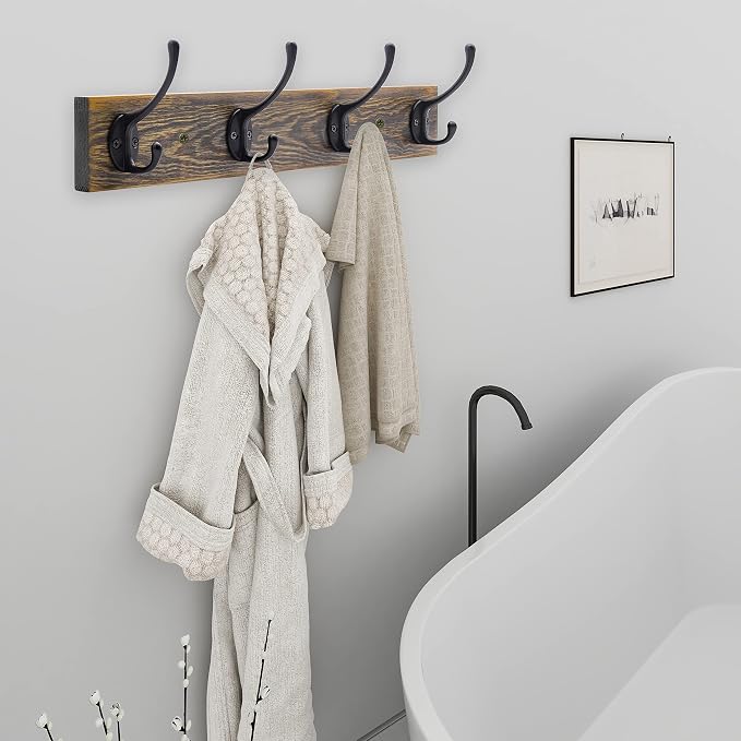 IBosins Wall Mounted Coat Rack, 2 Pack Metal Wood Coat Rack - Image 7