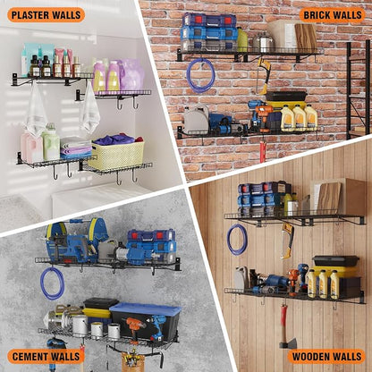 6 Pack Foldable Wall Shelf, Wall Mounted Garage Storage Shelves, Heavy Duty - Image 8