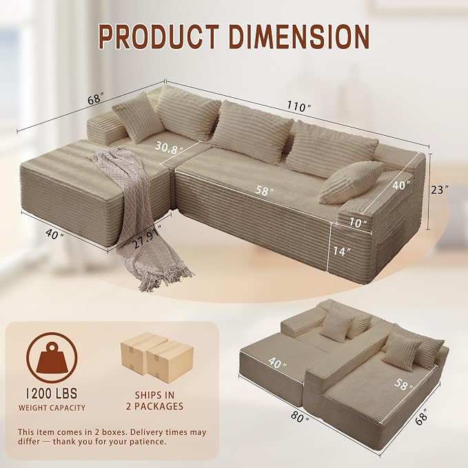 Korser 108" L-Shaped Modular Sectional Sofa - Image 2