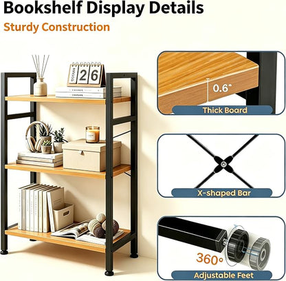 HealSmart 3 Tier Bookshelf, Free Standing Book Shelf Home Office Bookcase Shelf - Image 5