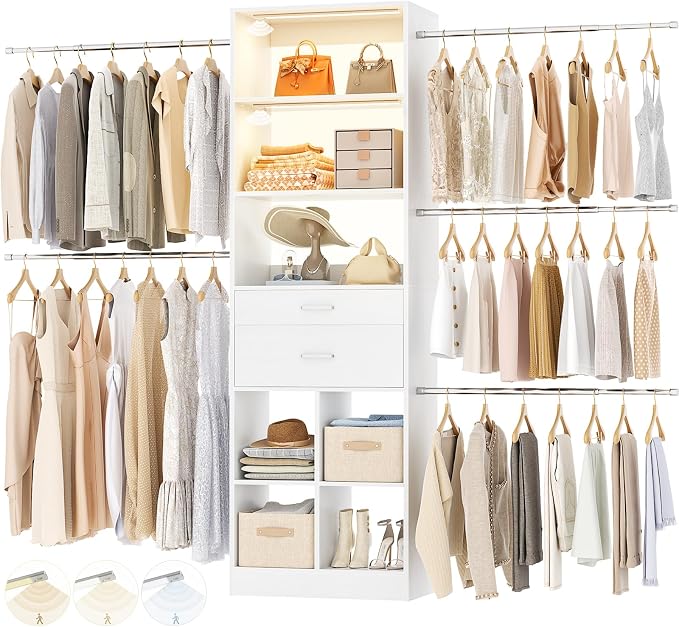 Besiost Closet System with Smart Sensor Lights, 4-8 FT Closet Organizer System by Besiost